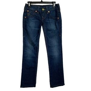True Religion  Jeans Blue Dark Wash Straight Leg Zip Pockets Size 27 Hardly Worn